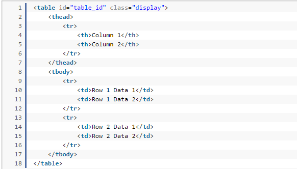 sample basic html DataTable