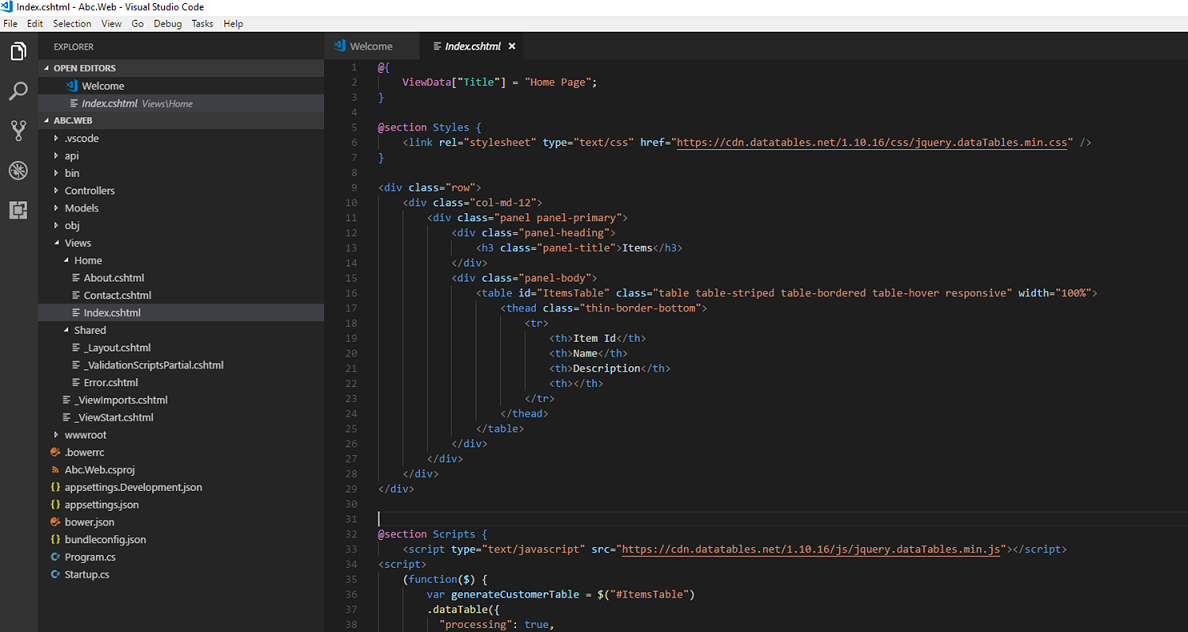 VS Code - Index view