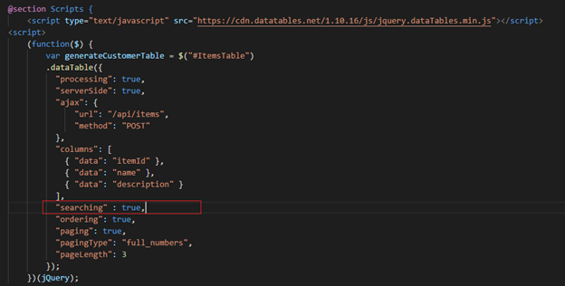 VS Code - setting up JQuery DataTable